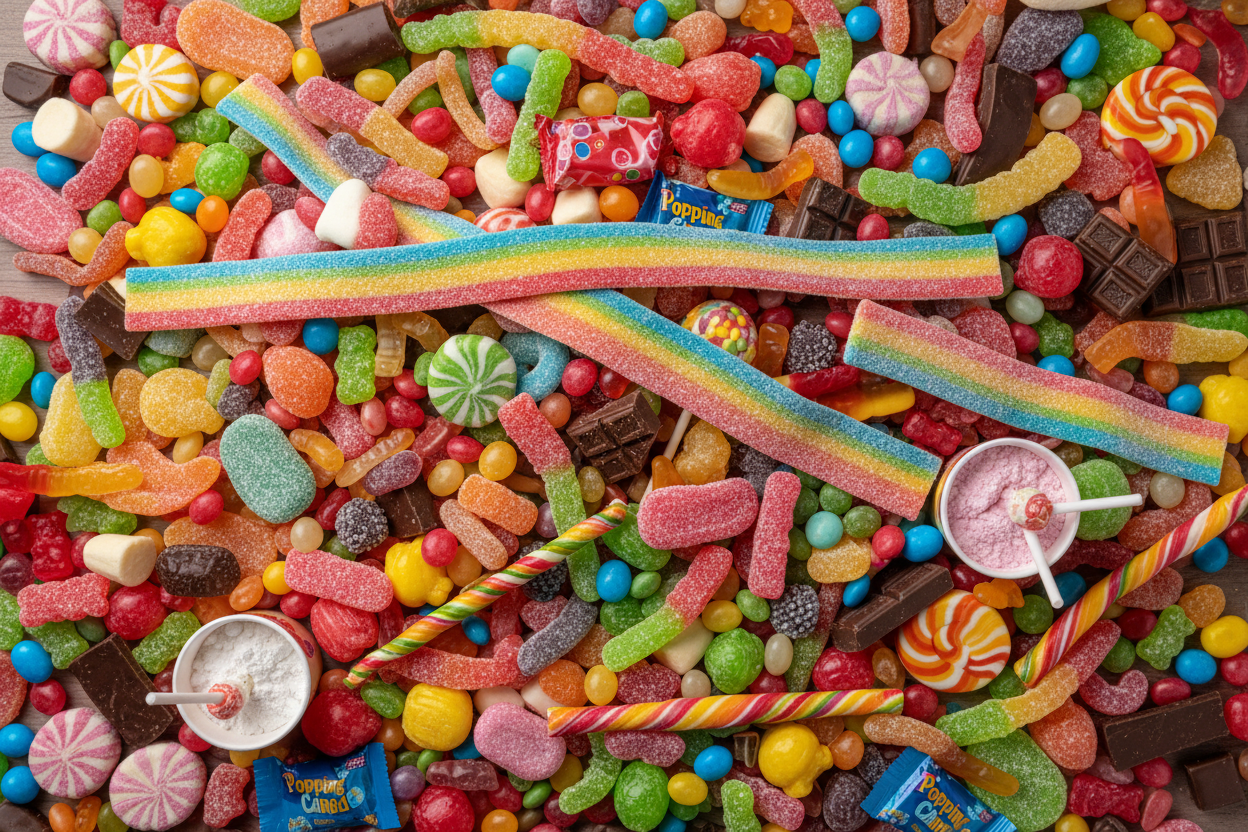 no space on the table just sweets everywhere